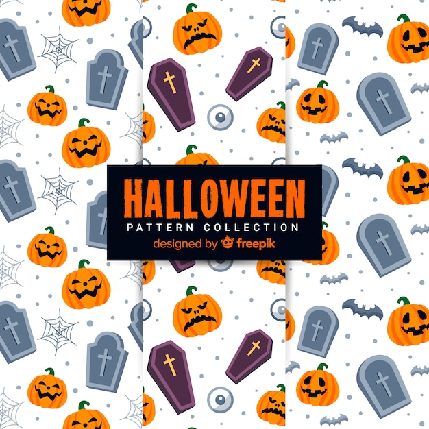 Free vector halloween pattern collection in flat design