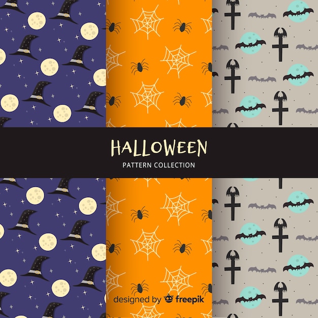 Free vector halloween pattern collection in flat design