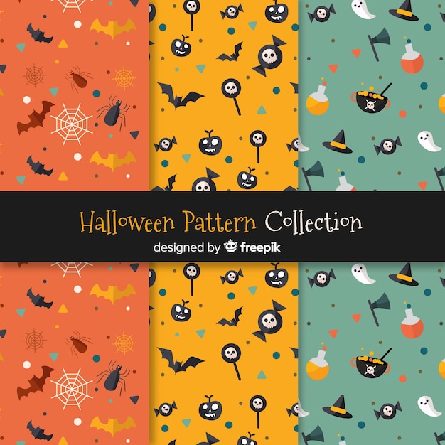 Free Vector halloween pattern collection in flat design 