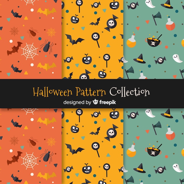 Halloween pattern collection in flat design 