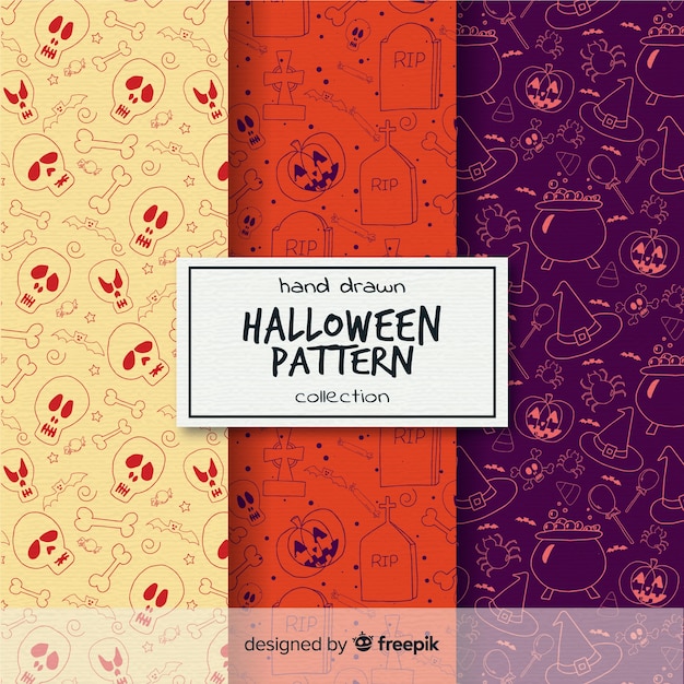 Halloween pattern collection in hand drawn style