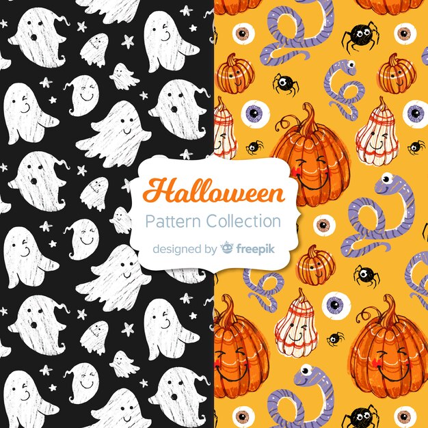 Halloween pattern collection in hand drawn style