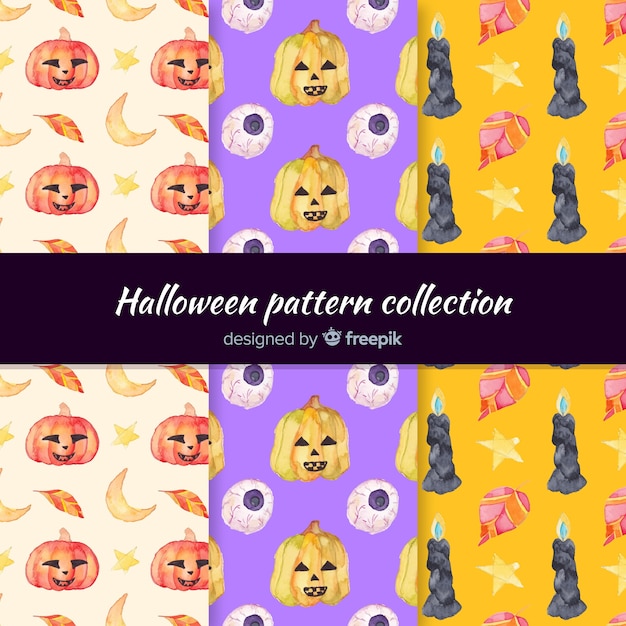 無料ベクター 水彩画でハロウィーンのパターンのコレクション