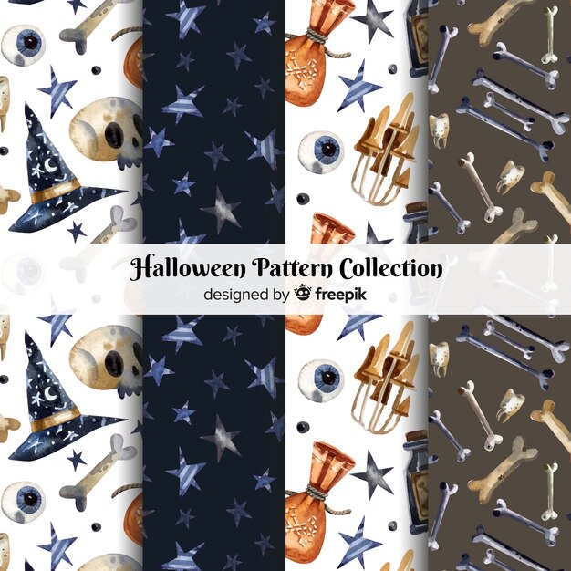 Halloween pattern collection in watercolor style 