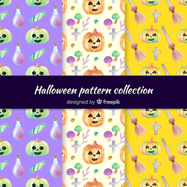 Halloween pattern collection in watercolor