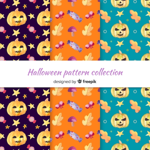 Halloween pattern collection in watercolor