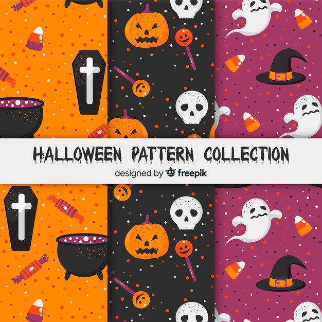 Halloween pattern collection with flat design