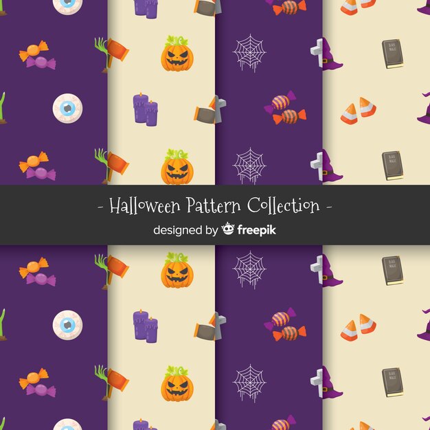 フラットデザインのハロウィンパターンコレクション