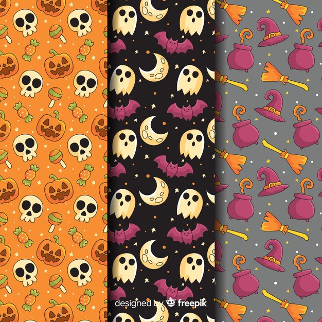Halloween pattern collection with skulls and ghosts