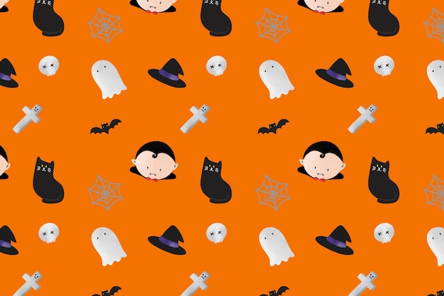 Free vector halloween patterned seamless orange background vector