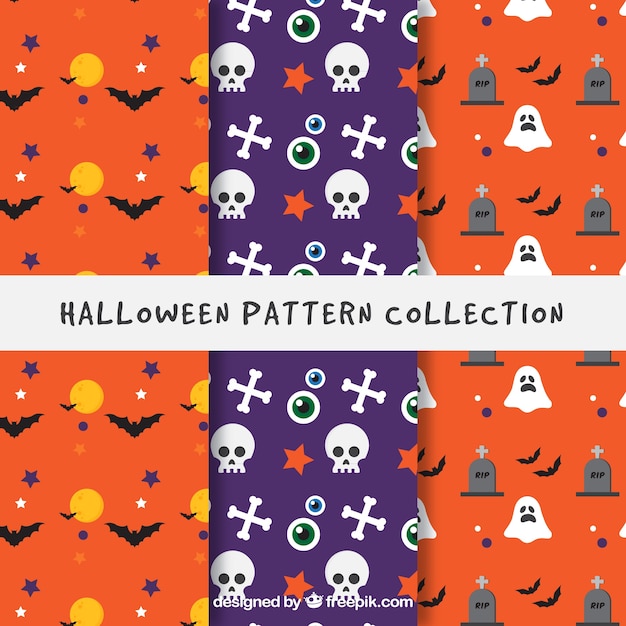 Halloween patterns with bats and other elements