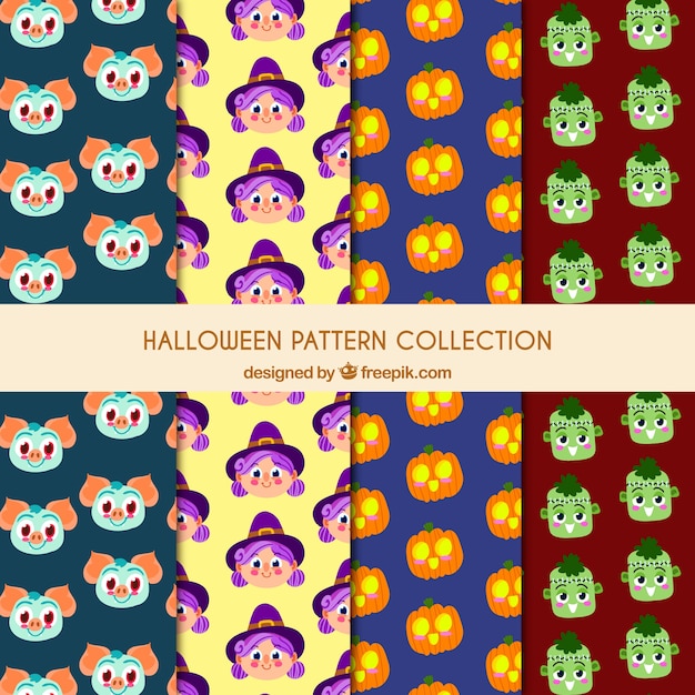 Halloween patterns with cute characters