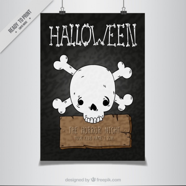 Vettore gratuito poster modello di halloween di disegnati a mano cranio