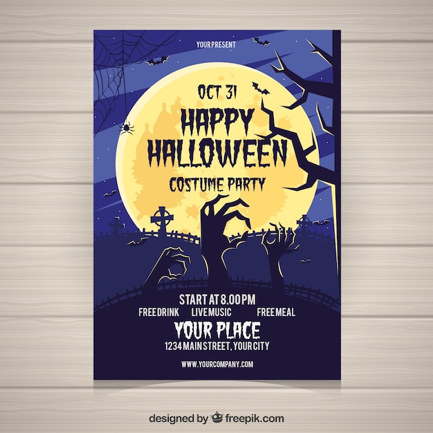 Free vector halloween poster with hands coming out of the ground