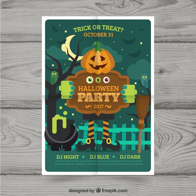 Free vector halloween poster with jack-o'-lantern inviting for a party