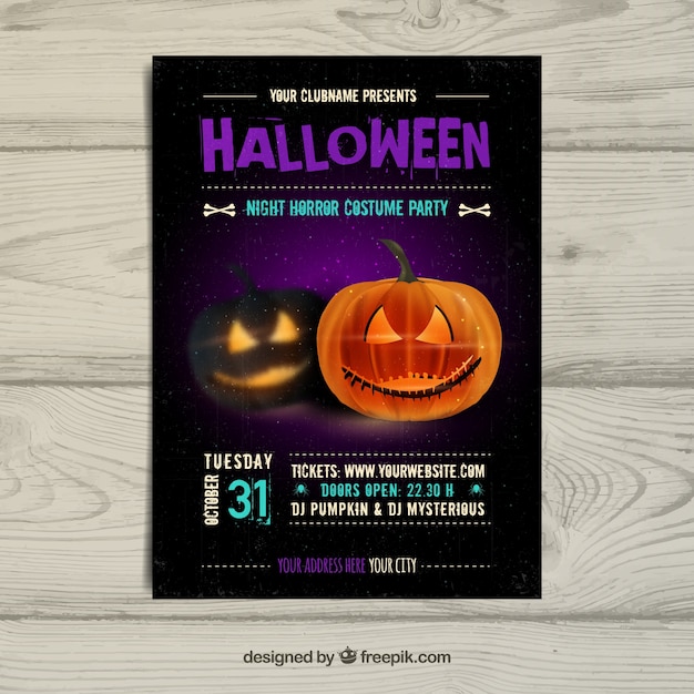 Free vector halloween poster with modern pumpkins