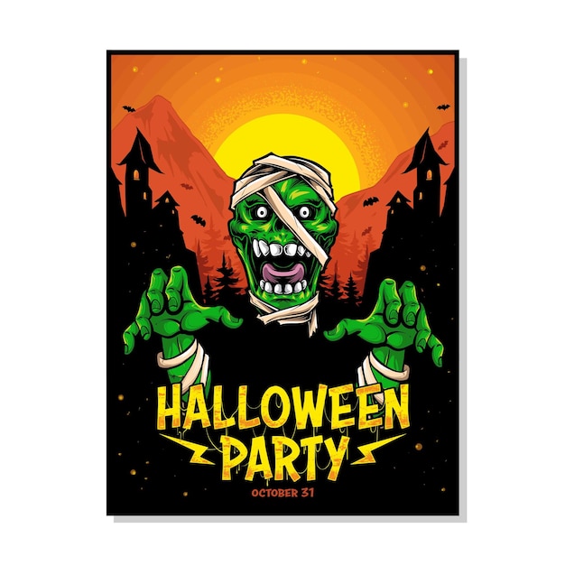 Vettore gratuito poster di halloween con personaggio mummia