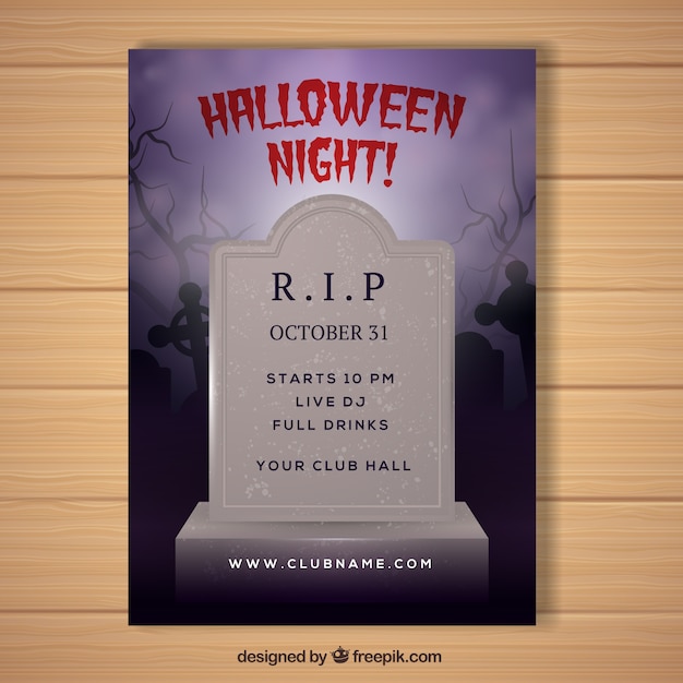 Free vector halloween poster with realistic tombstone