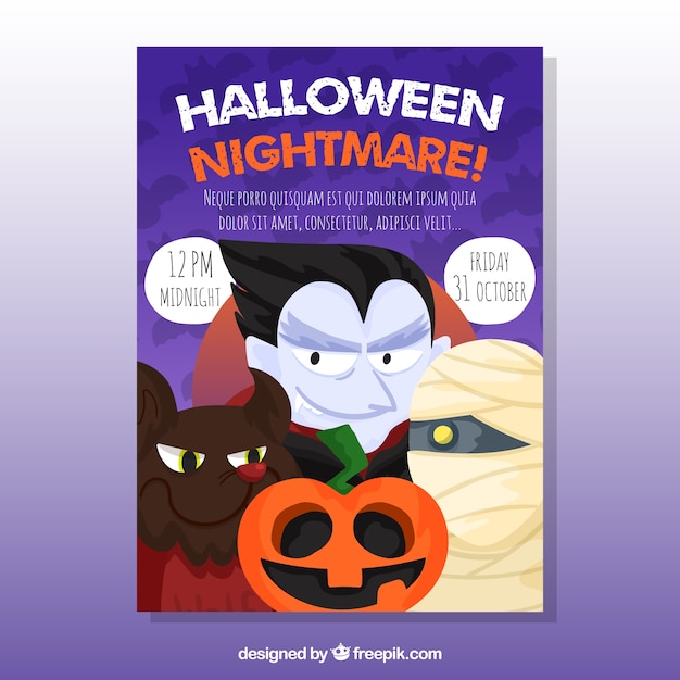 Halloween poster with vampire and other halloween characters