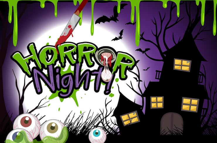 Free Vector halloween poster with with haunted house silhouette