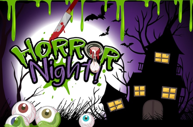 Плакат на хэллоуин с силуэтом дома с привидениями