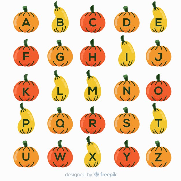 Halloween pumpkin alphabet on white background