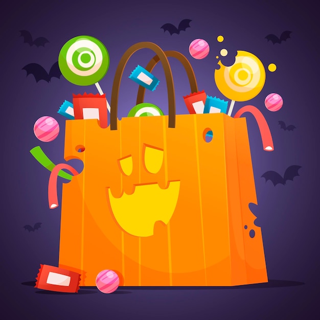 Free vector halloween pumpkin bag flat design