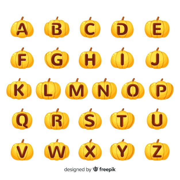 Vettore gratuito zucca di halloween scolpita con lettere alfabeto