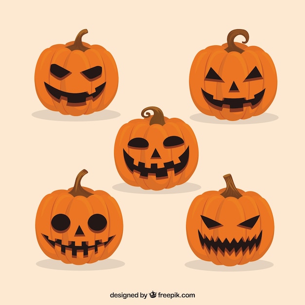 Vettore gratuito set di zucca di halloween