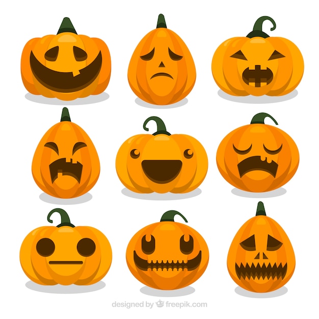 Free Vector | Halloween pumpkin set