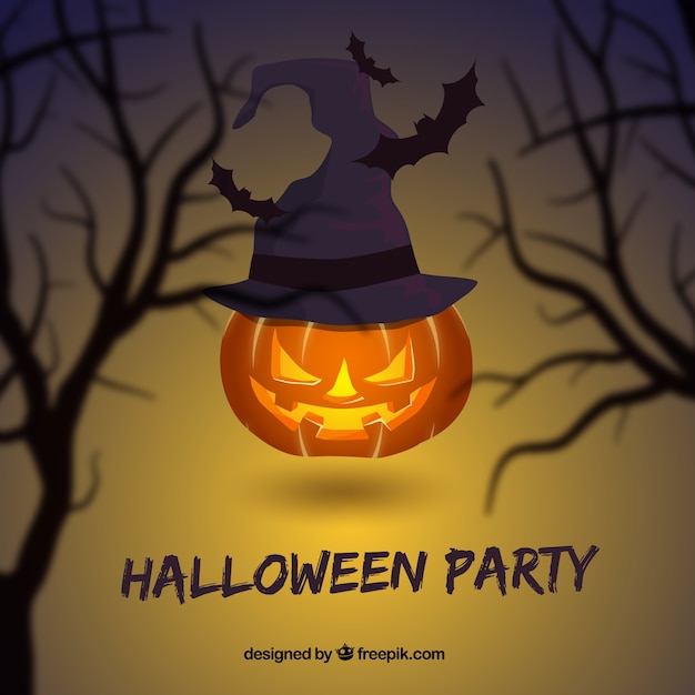 Бесплатное векторное изображение Хэллоуин тыква с шляпу ведьмы