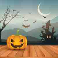 Free vector halloween pumpkin on a wooden deck