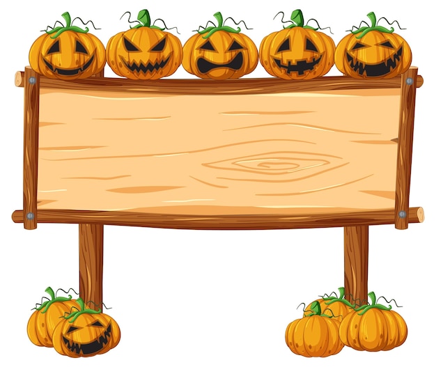 Halloween pumpkin on wooden sign frame template