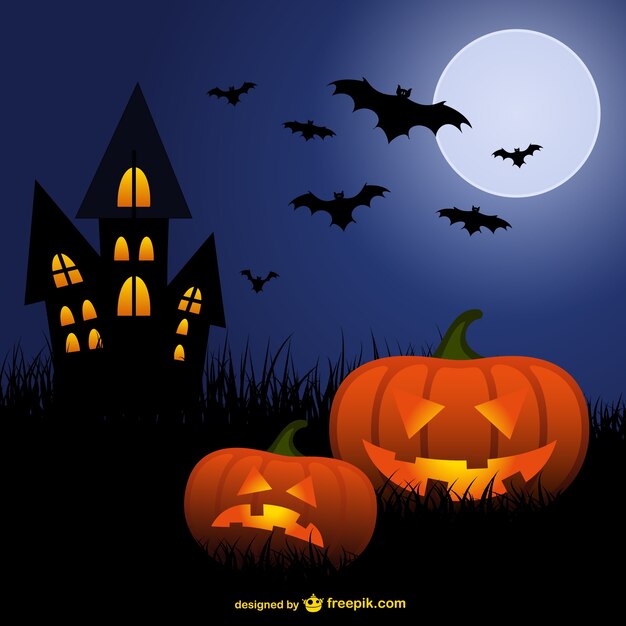 Halloween pumpkins and bats cartoon