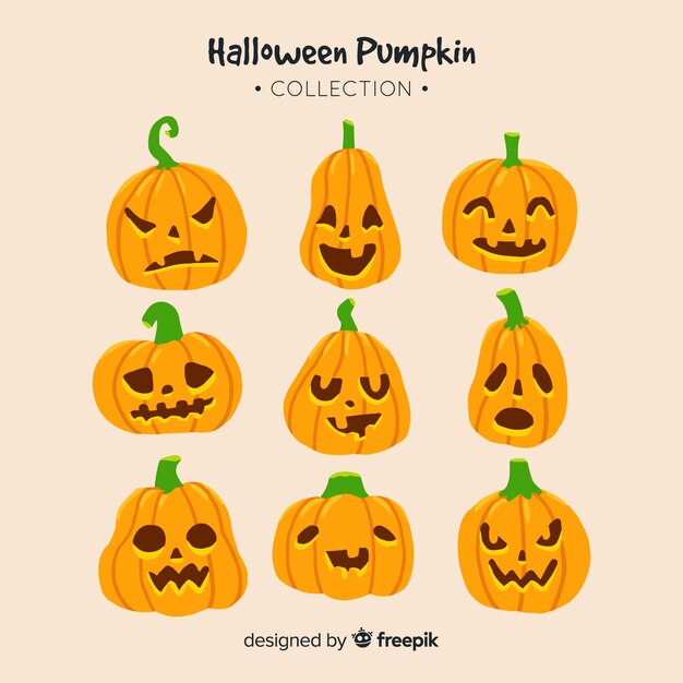 Halloween pumpkins collection in flat design