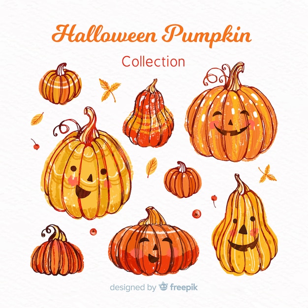 Free vector halloween pumpkins collection in hand drawn style