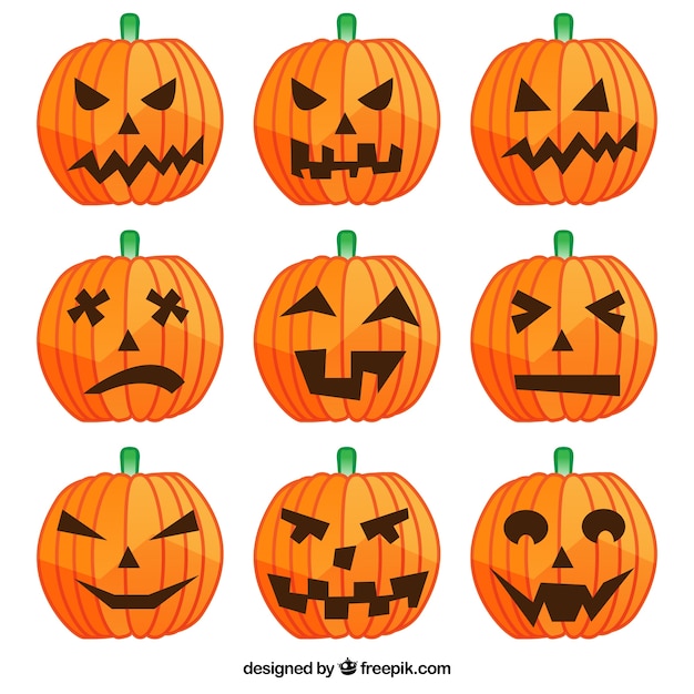 Free vector halloween pumpkins with different faces