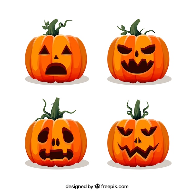 Vettore gratuito zucche di halloween con disegno piatto