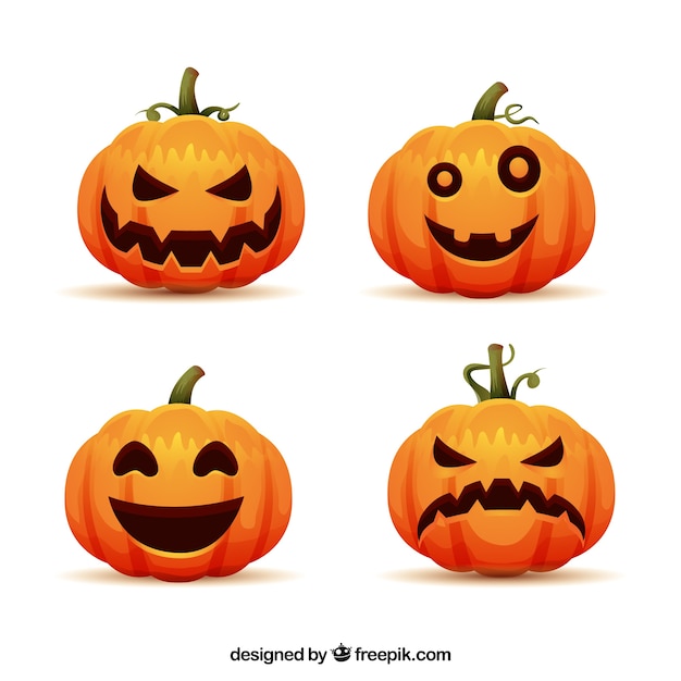 Vettore gratuito halloween zucche con stile divertente