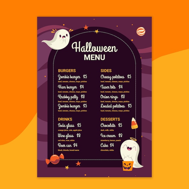 Vettore gratuito modello di menu del ristorante di halloween