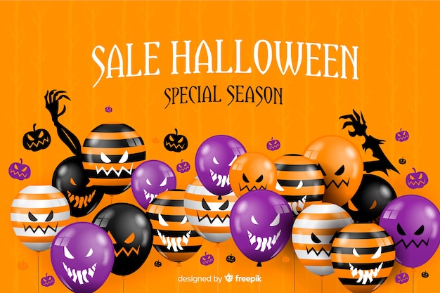 Free vector halloween sale background and scary balloons