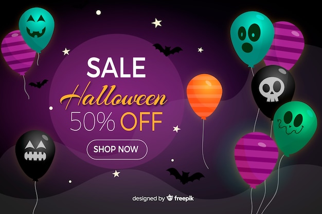 Halloween sale background with balloons in flat design