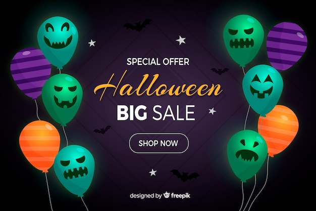 Halloween sale background with balloons in flat design