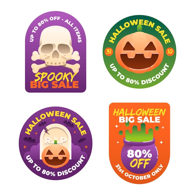 Halloween sale badge collection in flat design