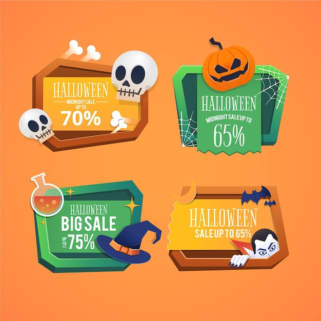Collezione di badge di vendita di halloween in design piatto