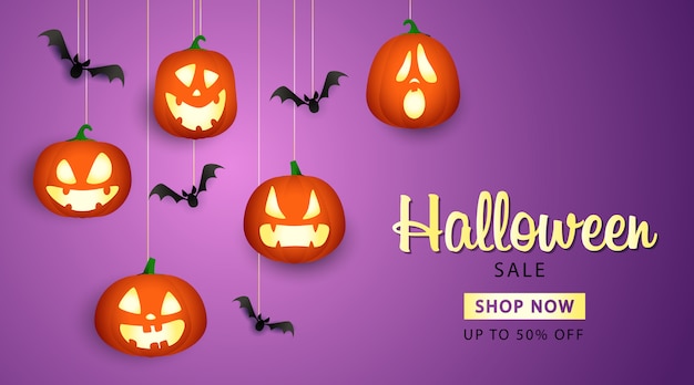 Halloween Sale banner with pumpkin lanterns