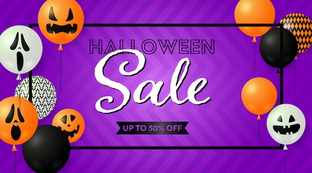 Free vector halloween sale banner with spooky balloons