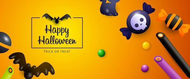 Banner di vendita di halloween con dolci e pipistrelli