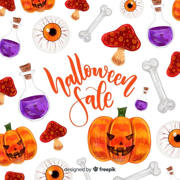 Halloween sale concept in watercolor