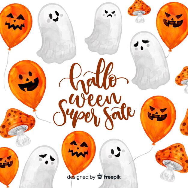 Halloween sale concept in watercolor